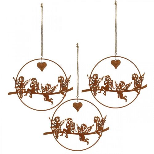 Floristik24 Juleengel i en ring, adventsdekorasjon, dekorasjonsring til bryllup, metalldekorasjon rist i rustfritt stål Ø20cm 3stk