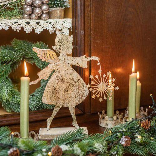 gjenstander Engel med løvetann, metalldekor til jul, dekorasjonsfigur advent gyllen antikk look H27,5cm