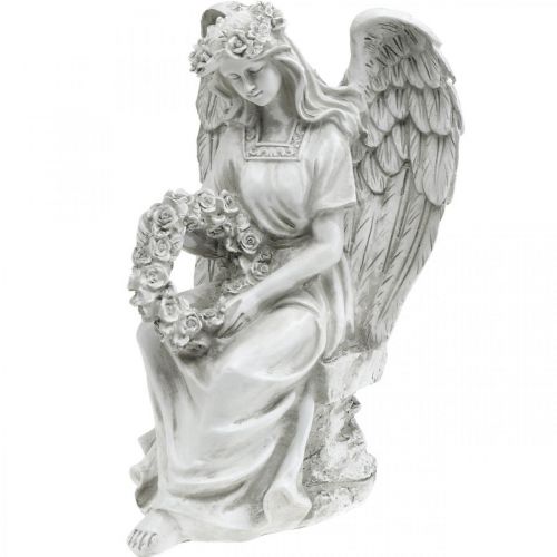 Floristik24 Gravengel med krans Sittende kvinnelig engel H32cm