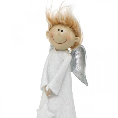Floristik24 Dekorativ englefigur Jul med stjernehvit 10 × 8 × 28,5cm