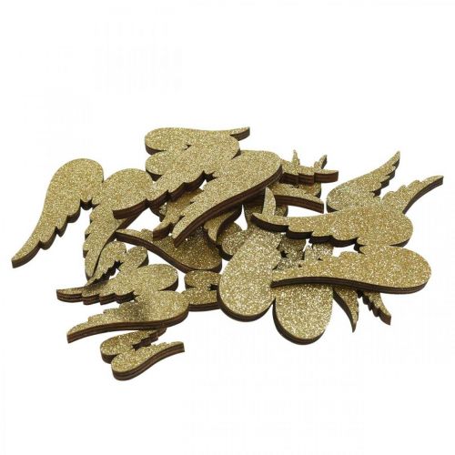 Floristik24 Strødekor, englevinger, adventsdekor, vinger til dekorering av gull, glitter H7/5/3cm B4,5/3,5/2cm 18 stk.