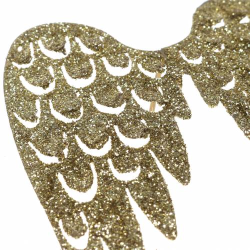 Floristik24 Lysestake englevinger glitter gull 11cm x 9cm 6stk