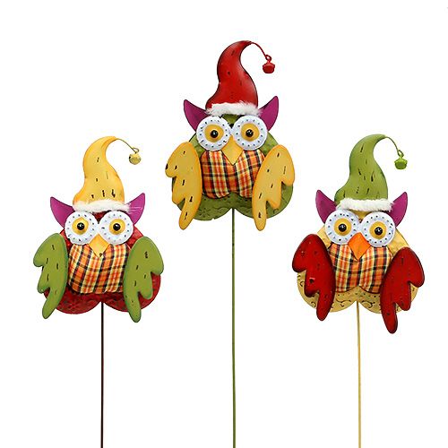 Floristik24 Ugle som blomsterstang fargerik 16cm L48cm 3stk