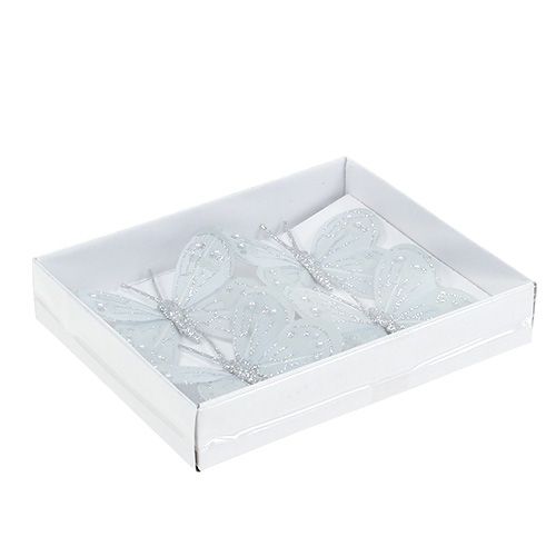 Floristik24 Fjærsommerfugl sølv med glimmer 7cm 4stk