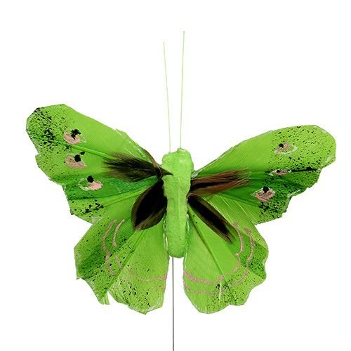 gjenstander Fjærsommerfugl 8,5 cm grønn 12stk
