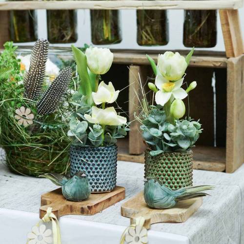 Floristik24 Fjærfugl på wire grønn 12cm 4stk