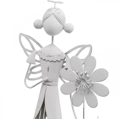 gjenstander Blomsterfe med blomst, vårdekor, metalllykt, blomsterfe laget av metall hvit H40,5cm