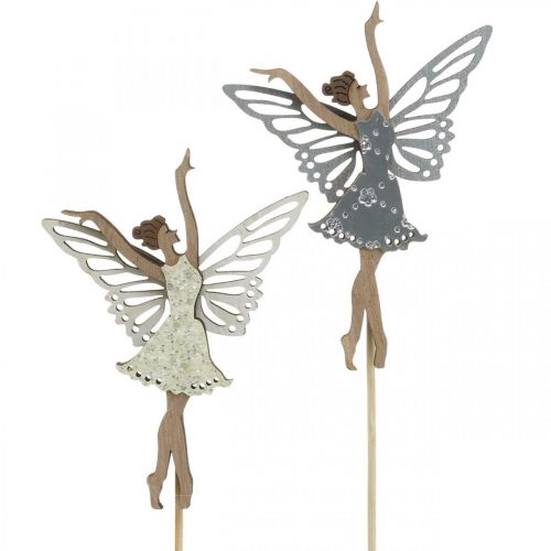 Floristik24 Blomsterplugg fe, vår, dansende alv, planteplugg natur, sølv, hvit 6stk