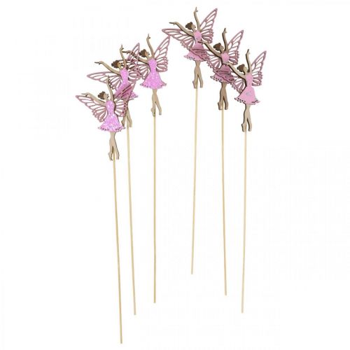 Floristik24 Blomsterdekor, alv til pinne, vårpynt, dekorativ plugg dansende eventyr natur, rosa 6stk