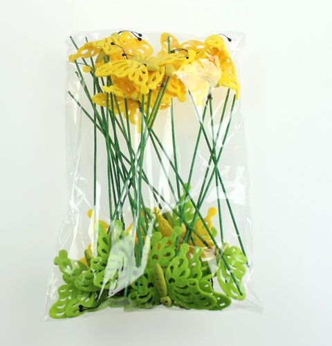 Floristik24 Filt sommerfugl på pinne 7cm grønn / gul 24stk