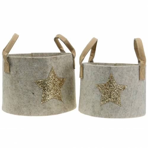 Floristik24 Filtveske rund med paljettstjerne, sett med 2 stk
