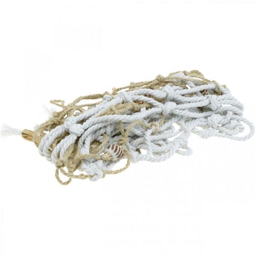 Floristik24 Fiskenett med skjell og drivved, maritimt, dekorativt garn, marinepynt 72 × 120cm