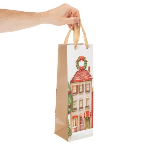 Gavepose flaske julehus og juletre 36cm 2 stk | Floristik24.no