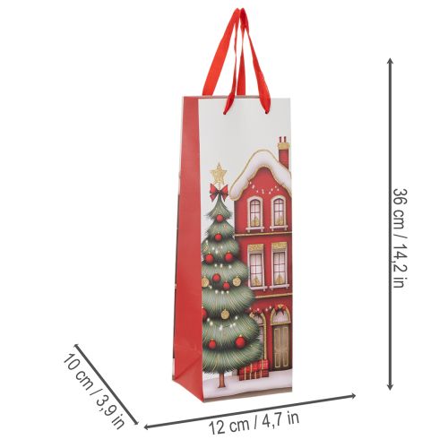Gavepose flaske julehus og juletre 36cm 2 stk | Floristik24.no