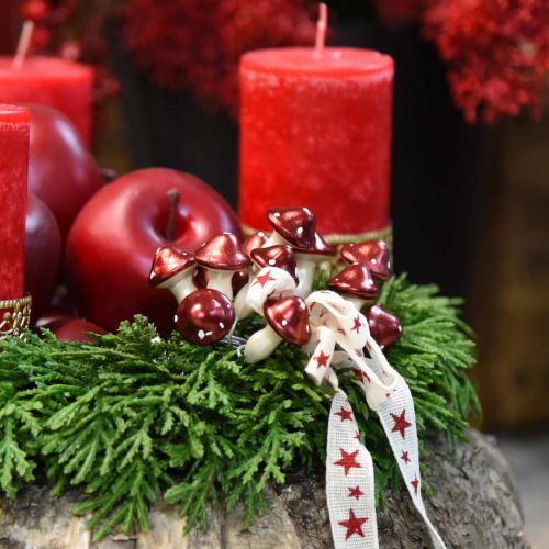 Floristik24 Paddehatter på tråd rød, hvit metallic 2cm 48 stk