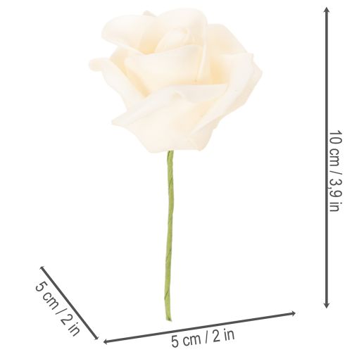 Kunstig rose, kremfarget, 10 cm blomst på stilk, 100 stk. | Floristik24.no