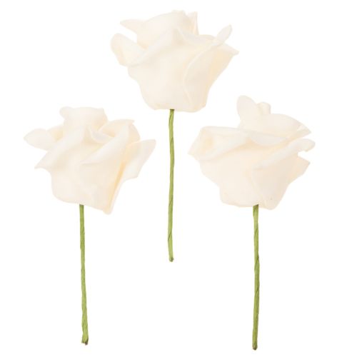 Kunstig rose, kremfarget, 10 cm blomst på stilk, 100 stk. | Floristik24.no