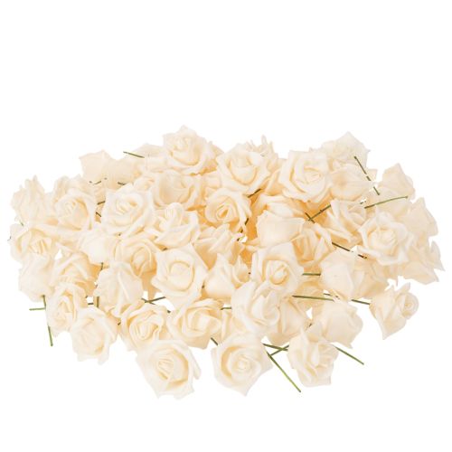 Kunstig rose, kremfarget, 10 cm blomst på stilk, 100 stk. | Floristik24.no