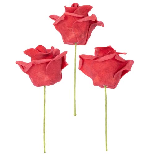Kunstig rød roseblomst med stilk, 5 cm, 100 stk. | Floristik24.no