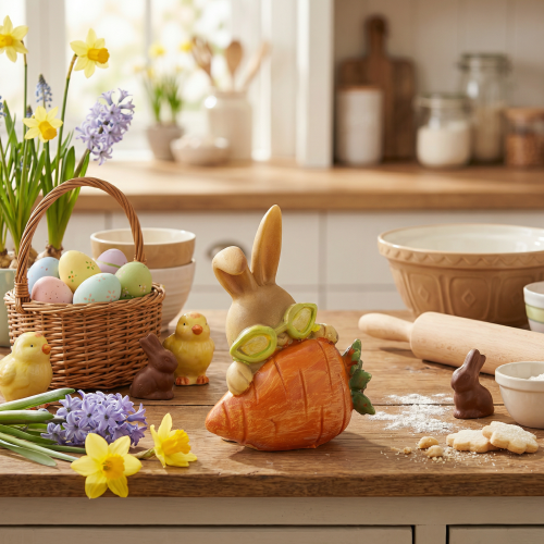 gjenstander Dekorativ kanin med gulrot, dekorative påskeharefigurer, 6 cm, 3 stk.