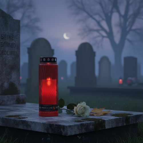 gjenstander Gravlys lokk motiv blomst rød svart 10 dager H27cm