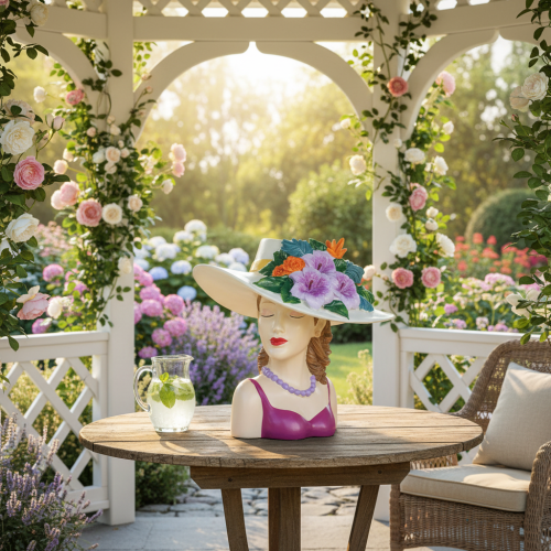 gjenstander Blomstervase kvinne i hatt med blomster plantepottedekorasjon for innendørs og utendørs bruk 20 cm