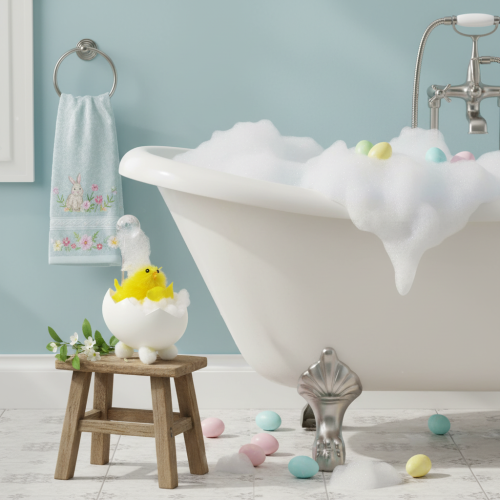 gjenstander Påskekyllingdekorasjon, chenillekylling i badekaret, gul, 9 cm