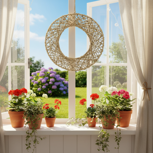 gjenstander Dekorative juteringer, naturlig stil, hengende dekorasjon, bohemsk stil, Ø38 cm, 2 stk., metallringer, veggdekorasjon, vindusdekorasjon
