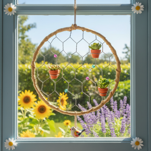 gjenstander Dekorative opphengsringer i metall av raffia, Ø20 cm, 4 stk., bohemsk veggdekorasjon, vindusdekorasjon