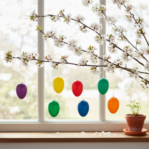 gjenstander Påskeeggpynt til vårdekorasjon, hjem eller hage. Fargerike pyntegjenstander, 6 cm, 24 deler.