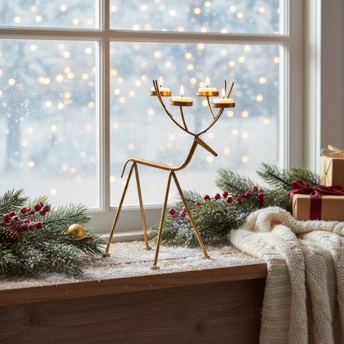 gjenstander Telysholder dekorativ lysestake av metall hjort H44,5cm