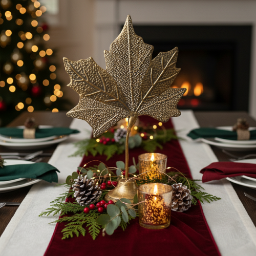 gjenstander Borddekorasjon høst lønnebladdekor gyllen antikk 58cm × 39cm