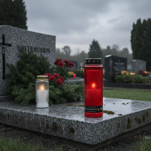 gjenstander Gravlys lokk motiv blomst rød svart 10 dager H27cm