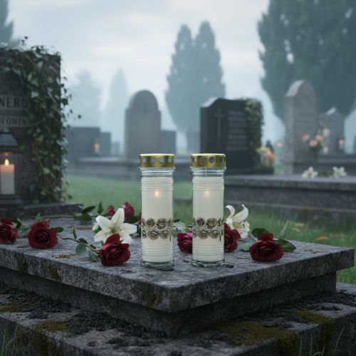 gjenstander Gravlys hvite roser sorglys Ø7cm H23,5cm 100h 2stk