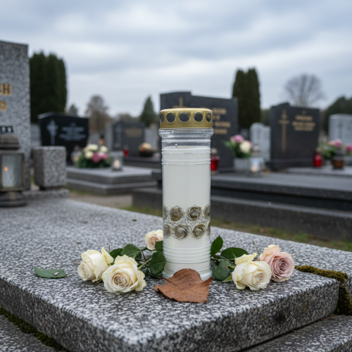 gjenstander Gravlys hvite roser gull sorglys Ø7cm 23,5cm 100h 2stk