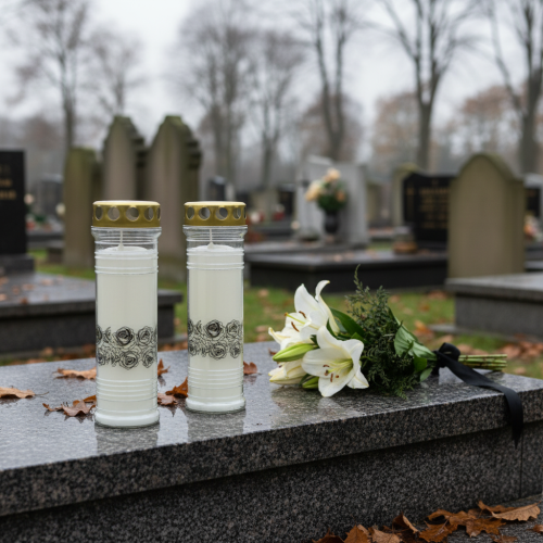 gjenstander Gravlys roser hvitt sørgelys Ø7cm H23,5cm 100h 2stk