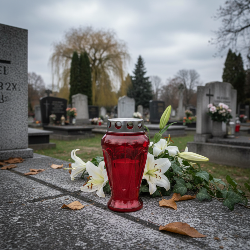 gjenstander Gravlys røde dråper sørgelys Ø9cm H17cm 4 stk