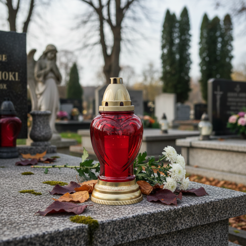 gjenstander Gravlys glass hjerte gravlykt rød Ø10,5cm H25,5cm