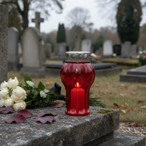 gjenstander Gravlys røde sørgelys minnelys Ø10cm H18cm 4 stk