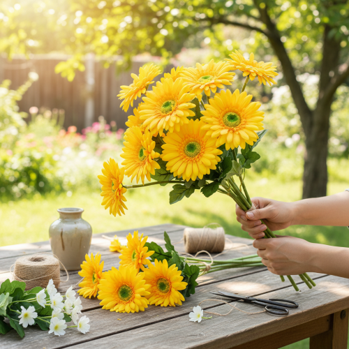 gjenstander Kunstige Blomster Gerbera Solgul Hageblomst 47cm
