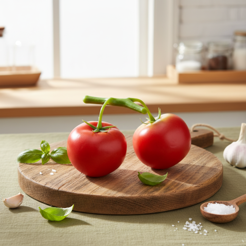 gjenstander Dekorative tomater 2 kunstige tomater på ranke Ø6cm L15cm