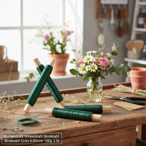 gjenstander Blomstertrådinnpakning med trådbinding grønn 0,65 mm 100 g 3 stk