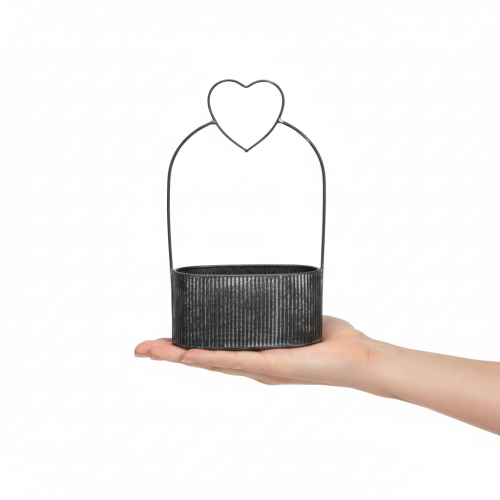 gjenstander Dekorativ oval metallskål med hjerte, svart, 20/16 cm, sett med 2