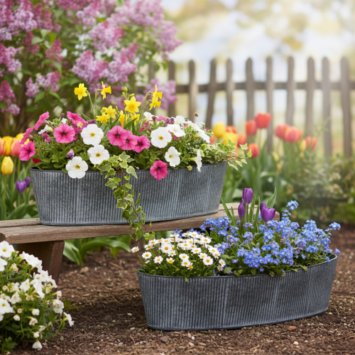 gjenstander Oval metallskål, svart og grå, vintage-stil, 32,5/37 cm, sett med 2.