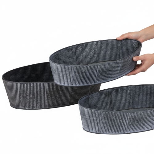 gjenstander Oval metallskål, svart og grå, vintage-stil, 32,5/37 cm, sett med 2.