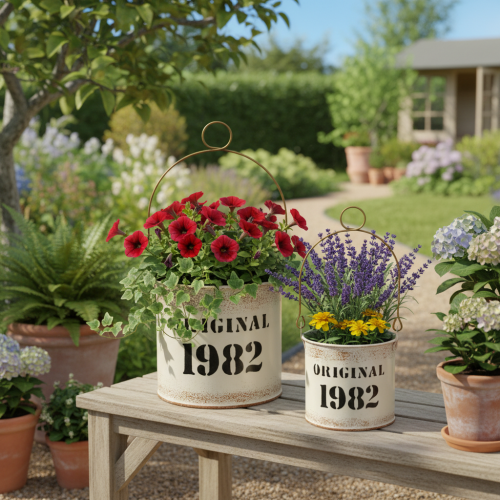 gjenstander Dekorativ bøtte med håndtak «Original 1982» Kremfarget Ø12/10 cm 2×2-delt sett