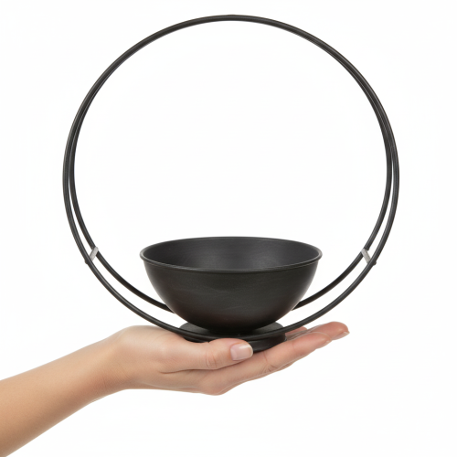 gjenstander Skål med fot, dekorativ ring, metall, antrasitt, H29 cm, 2 stk.