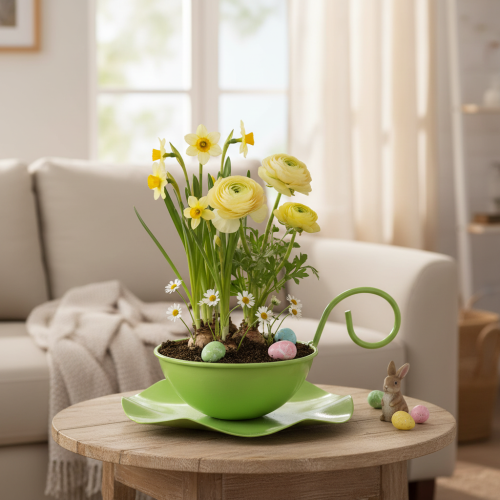 gjenstander Dekorativ metallkopp med skål, lysegrønn, H8 cm Ø11,5 cm, 2 stk.