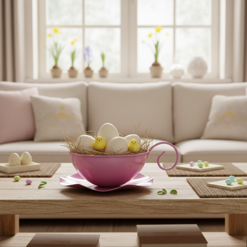 gjenstander Metallkrus Ø16cm H9cm Dekorativt krus med skål Rosa 2 stk.