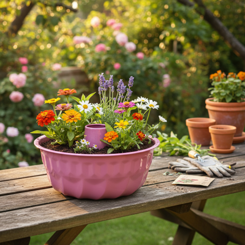 gjenstander Dekorativ bolle i metall, bakeform, Bundt-kakeform, rosa, Ø23 cm, H12 cm